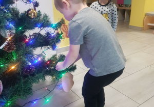 Filip ubiera świąteczne drzewko.