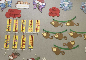 Zdjęcie tablicy grupy Motylki z wykonanymi przez dzieci papierowymi małkpami.