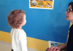 Dziewczynka przygląda się ilustracji przedstawiającej ptaki.