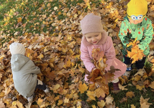 Dzieci bawiące się liśćmi